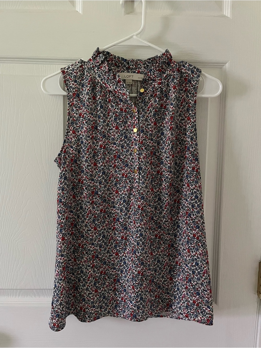 LOFT Multicolor Floral Ruffle Neck Sleeveless Top